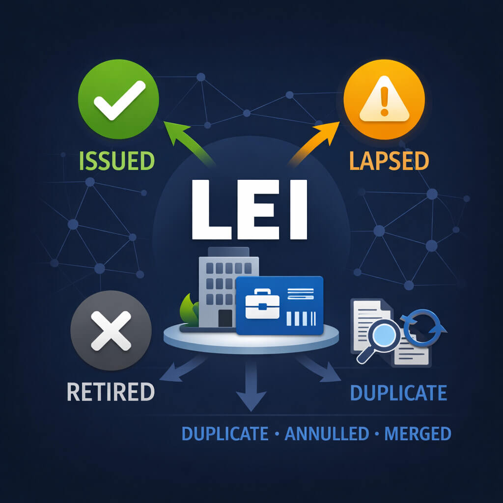 Raksts, kurā paskaidrots, kāpēc LEI statusam ir svarīga nozīme, ietverot izsniegtu, spēku zaudējušu, likvidētu un izņēmuma statusu LEI sistēmā